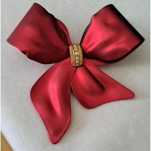 Vintage Red Satin Christmas Ribbon Bow Brooch Pin